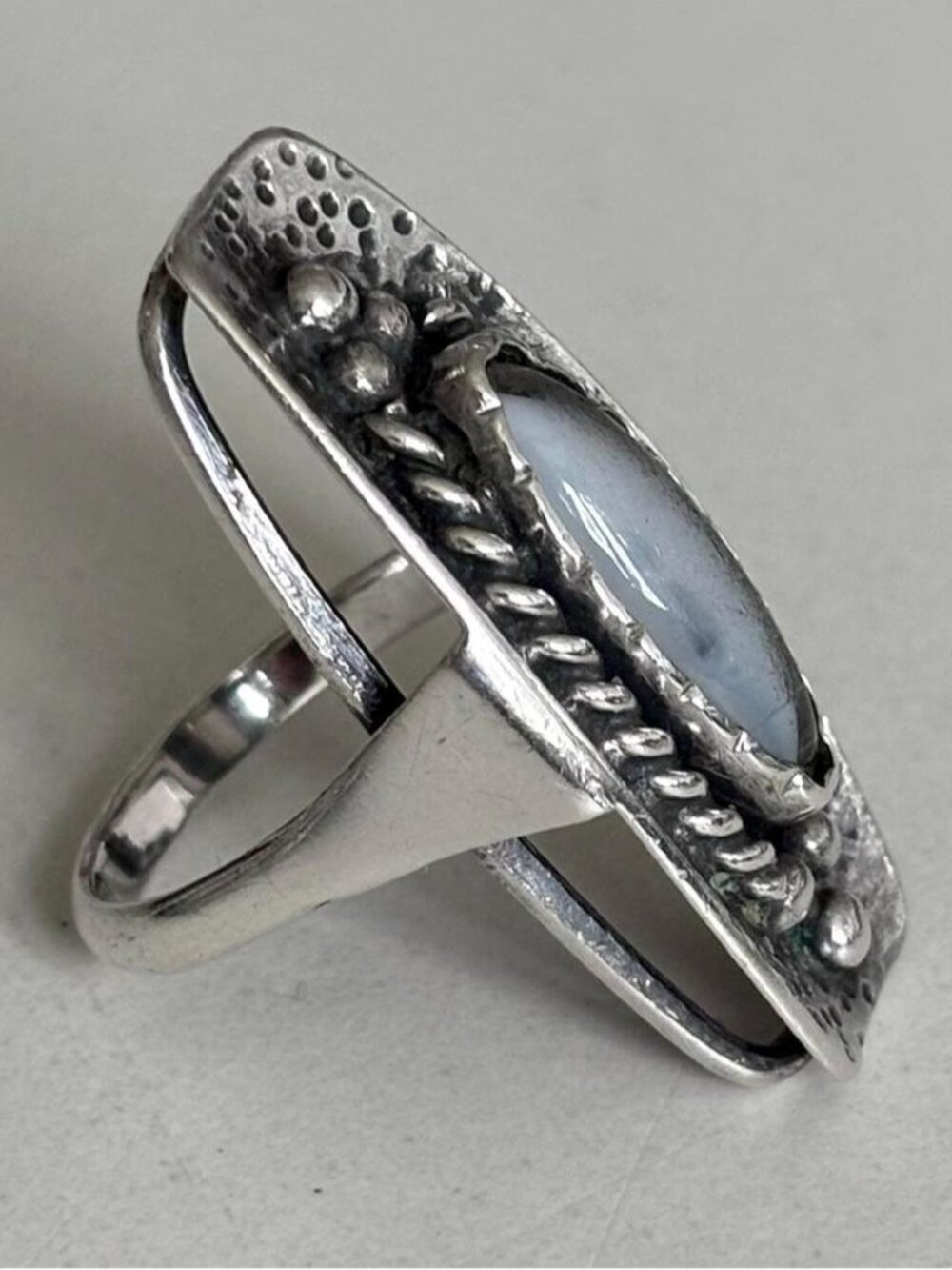 Vintage Polish Sterling Silver Statement / Cocktail Ring - Blue/Grey Gemstone